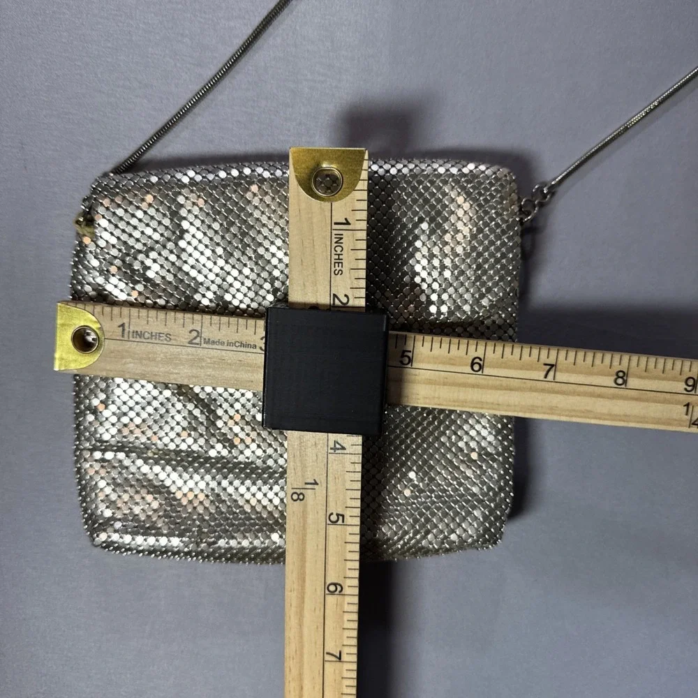 Valerie Stevens Silver Metal Mesh Evening Bag Metal Strap Mini Purse Mirror CUTE